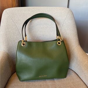 Michael Kors Green Pebbled Leather Shoulder Bag | Gold Hardware | Classic Tote